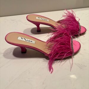 Nina Hot Pink Rhinestone with feathers woman’s size 9